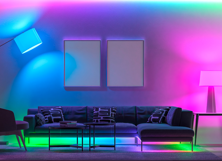Living room showing lights of varying colours