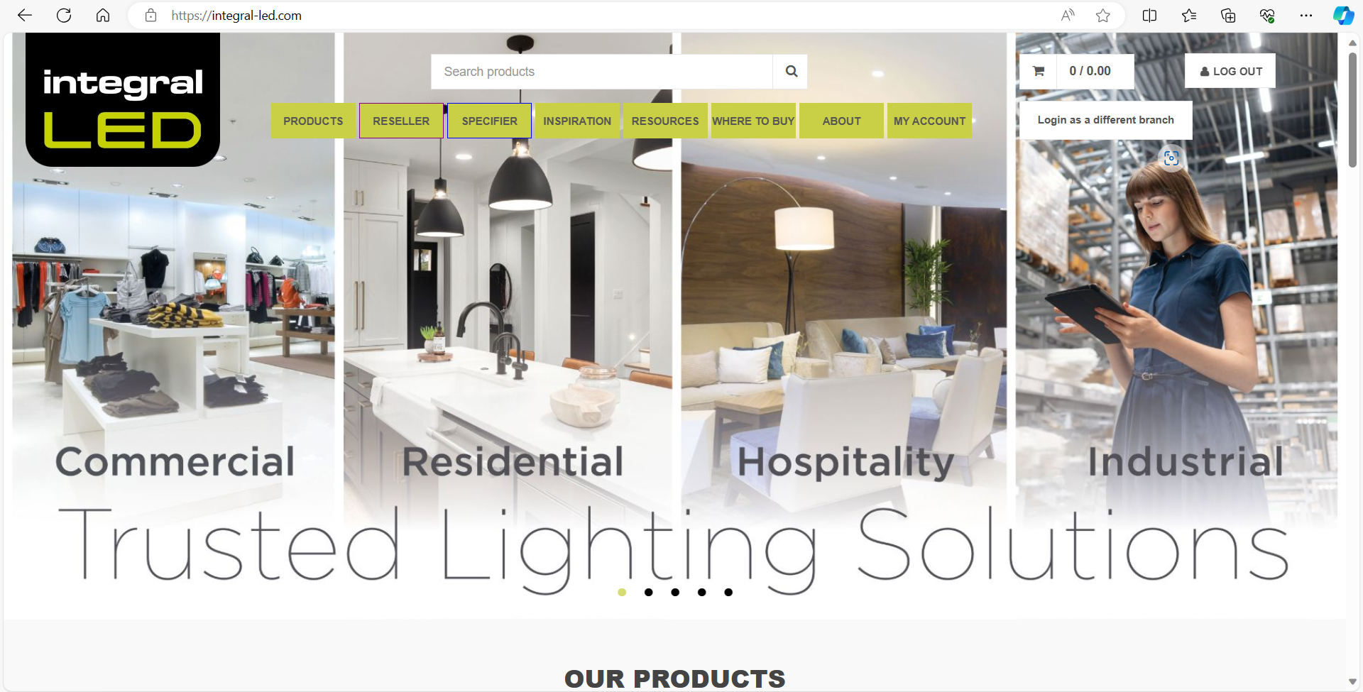 Integral LED .com website homepage